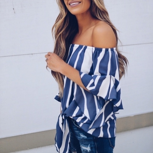 New Zebra Print Boho Off On Shoulder Front Tie Top - Picture 11 of 11